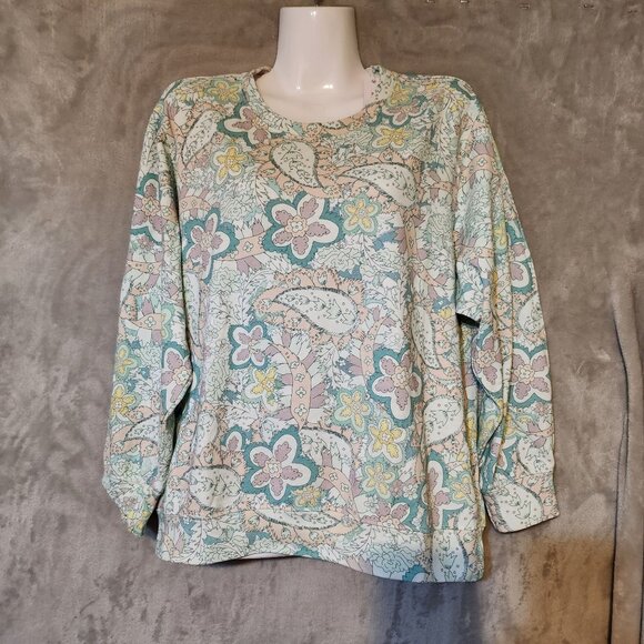 SUNDRY Womens Paisley 3/4 Sleeve‎ Multicolor Floral Pattern 3 Relaxed Sweatshirt - Picture 3 of 5